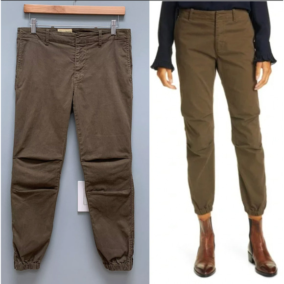 Nili Lotan 12 Slouchy French Military Pants Cargo Cropped Cotton Green Brown EUC